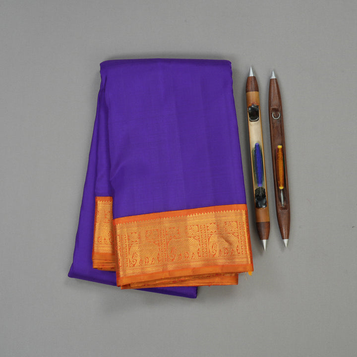 Hayagrivas Handloom Violet Kanjivaram Silk Saree with Golden Orange Border KBE1269I2-1