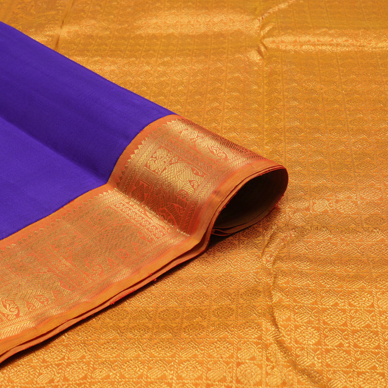 Hayagrivas Handloom Violet Kanjivaram Silk Saree with Golden Orange Border KBE1269I2-1