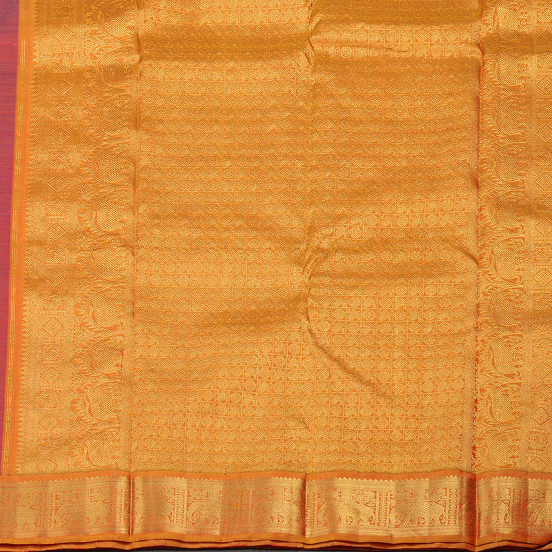 Hayagrivas Handloom Violet Kanjivaram Silk Saree with Golden Orange Border KBE1269I2-1
