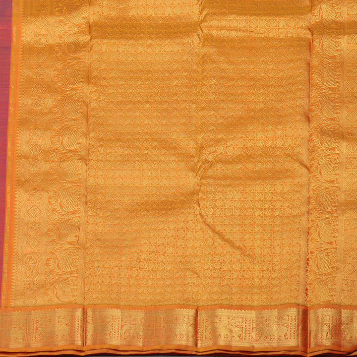 Hayagrivas Handloom Violet Kanjivaram Silk Saree with Golden Orange Border KBE1269I2-1