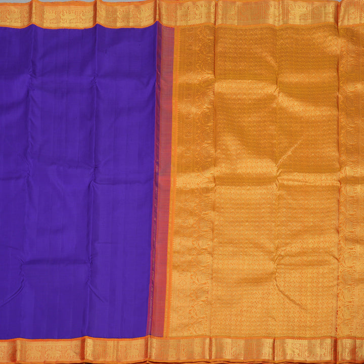 Hayagrivas Handloom Violet Kanjivaram Silk Saree with Golden Orange Border KBE1269I2-1