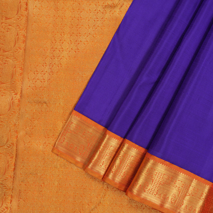 Hayagrivas Handloom Violet Kanjivaram Silk Saree with Golden Orange Border KBE1269I2-1