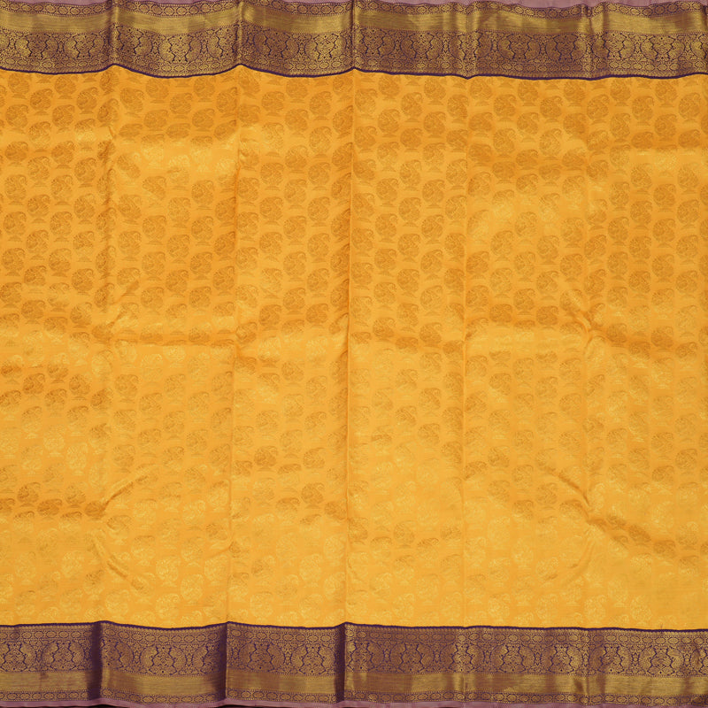 Hayagrivas Handloom Yellow Kanjivaram Silk Saree with Violet Border KBE1270I1-1