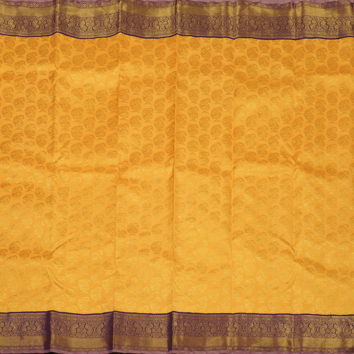 Hayagrivas Handloom Yellow Kanjivaram Silk Saree with Violet Border KBE1270I1-1