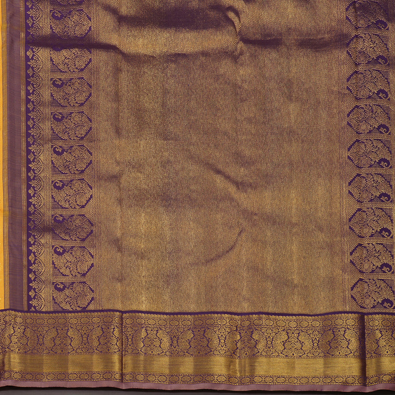 Hayagrivas Handloom Yellow Kanjivaram Silk Saree with Violet Border KBE1270I1-1
