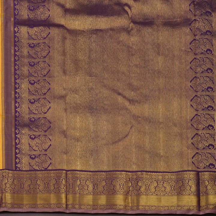 Hayagrivas Handloom Yellow Kanjivaram Silk Saree with Violet Border KBE1270I1-1