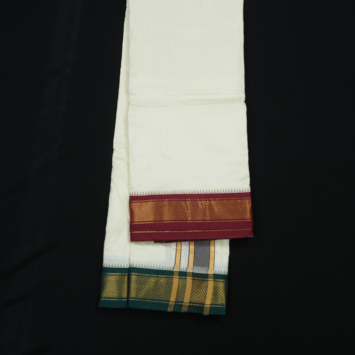 Hayagrivas Handloom 9*5 Silk Dhoti in 7KAN with Ganga Jamuna border KBE1271I1-4