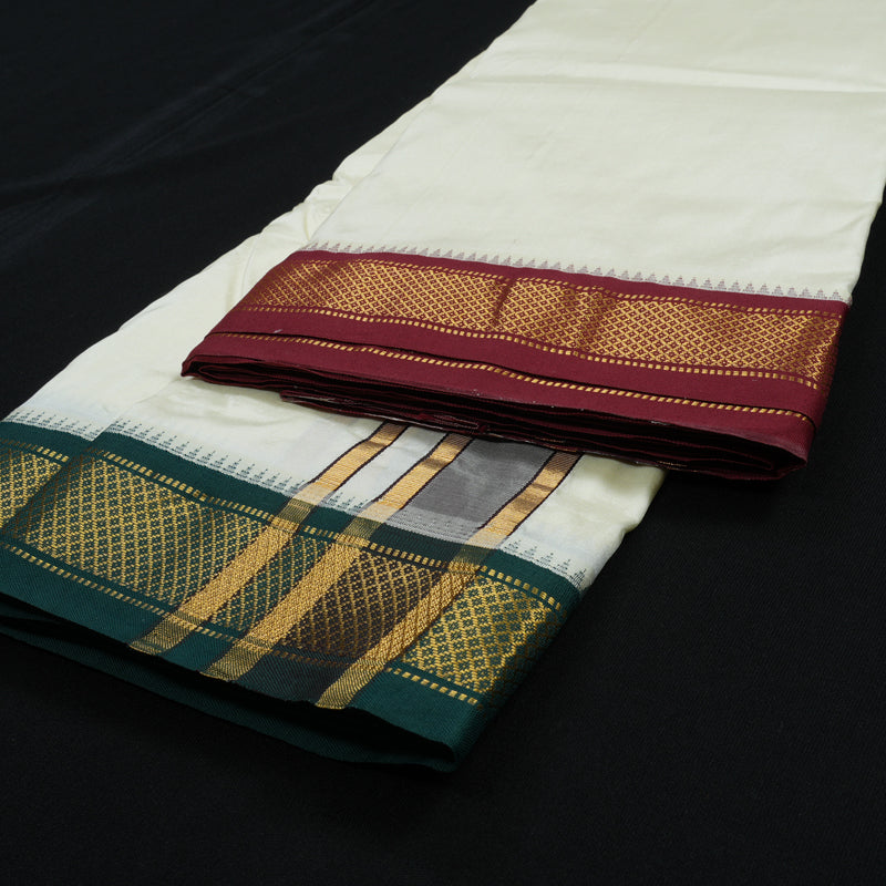 Hayagrivas Handloom 9*5 Silk Dhoti in 7KAN with Ganga Jamuna border KBE1271I1-4