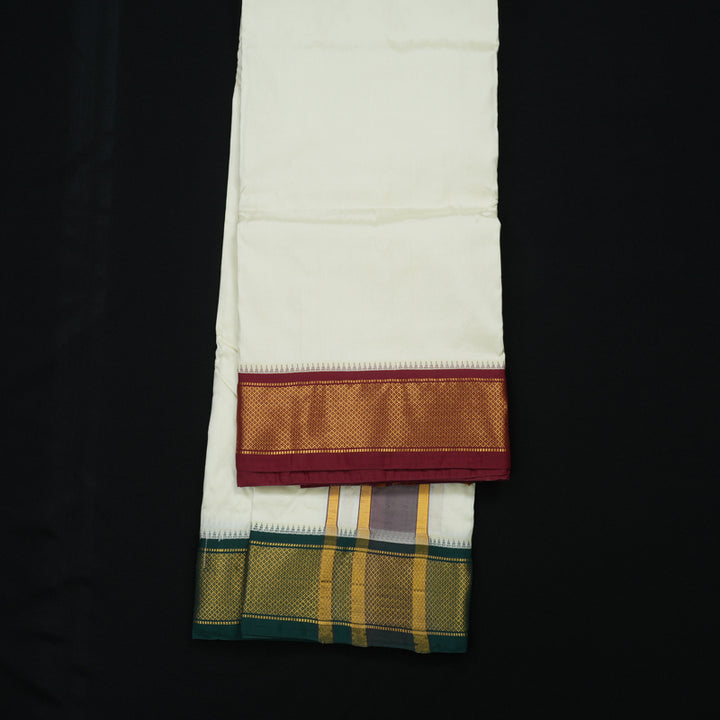 Hayagrivas Handloom 10*6 Silk Dhoti with Ganga Jamuna border KBE1272I4-1