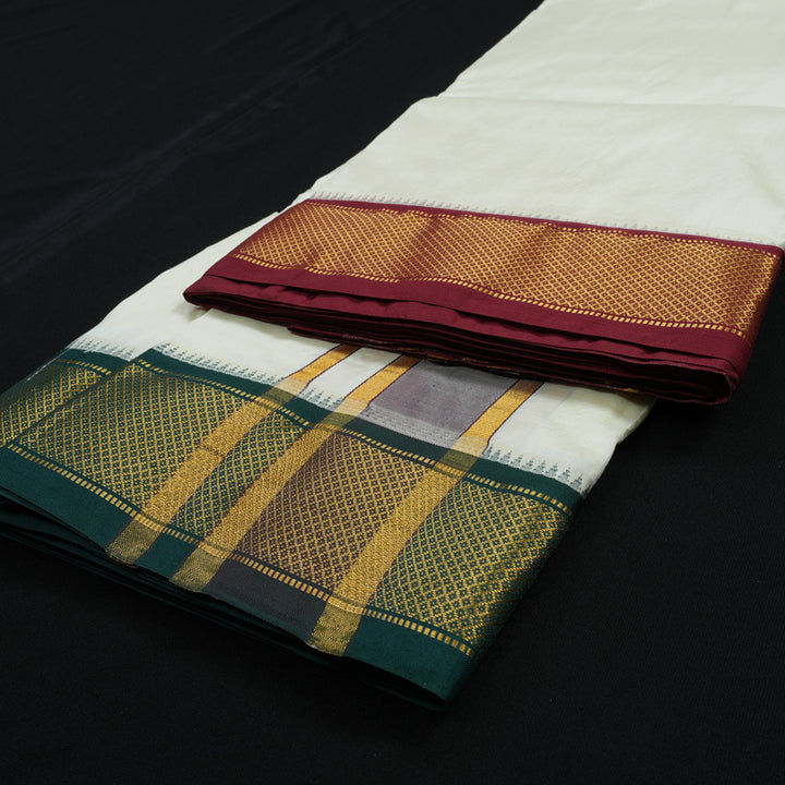 Hayagrivas Handloom 10*6 Silk Dhoti with Ganga Jamuna border KBE1272I4-1