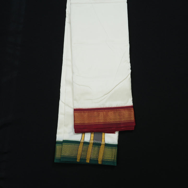 Hayagrivas Handloom 8 Mulam Silk Dhoti with Ganga Jamuna border KBE1272I6-1