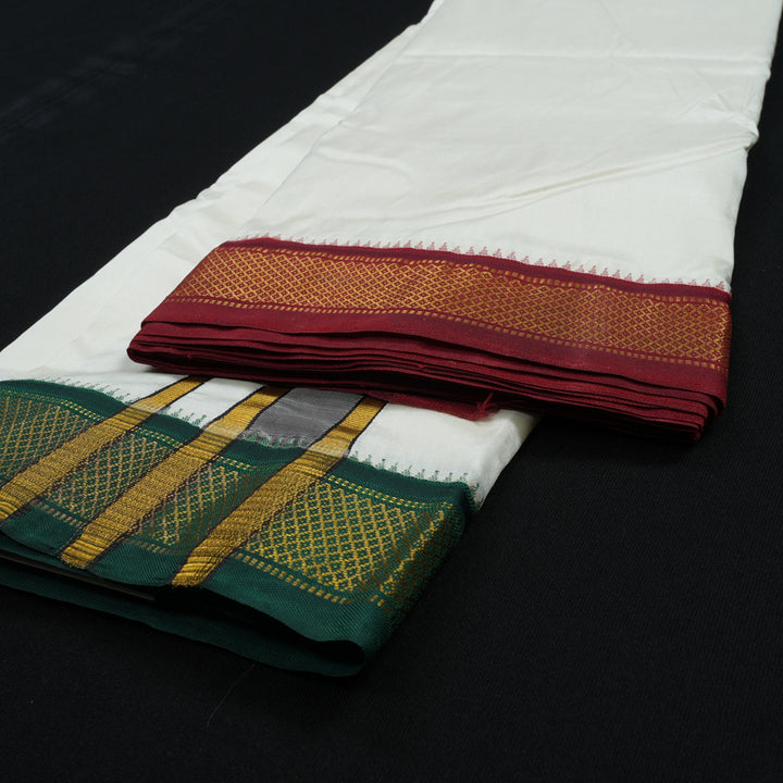 Hayagrivas Handloom 8 Mulam Silk Dhoti with Ganga Jamuna border KBE1272I6-1