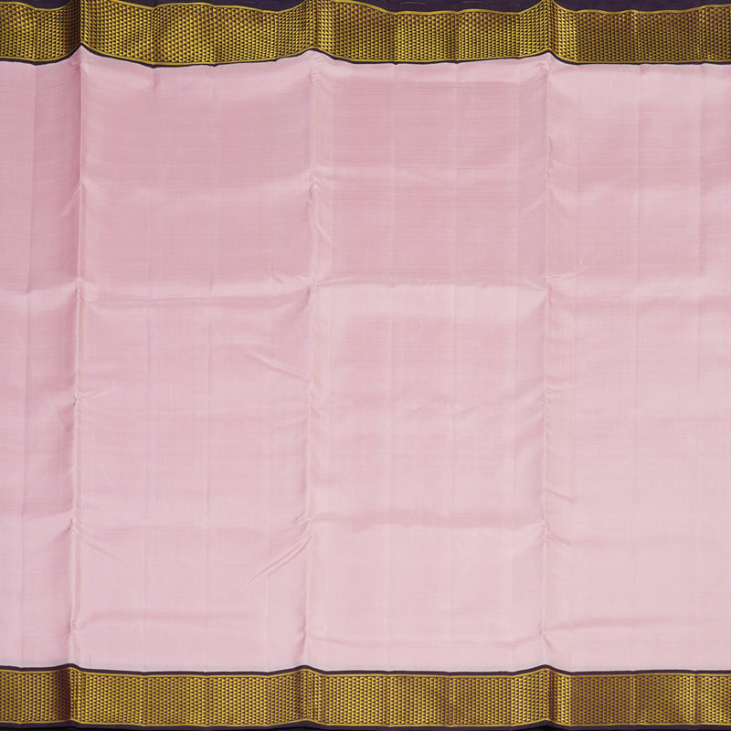 Hayagrivas Baby Pink Handloom Kanjivaram Ten Yards Silk Saree with Plum Purple Border KBE127D1-1