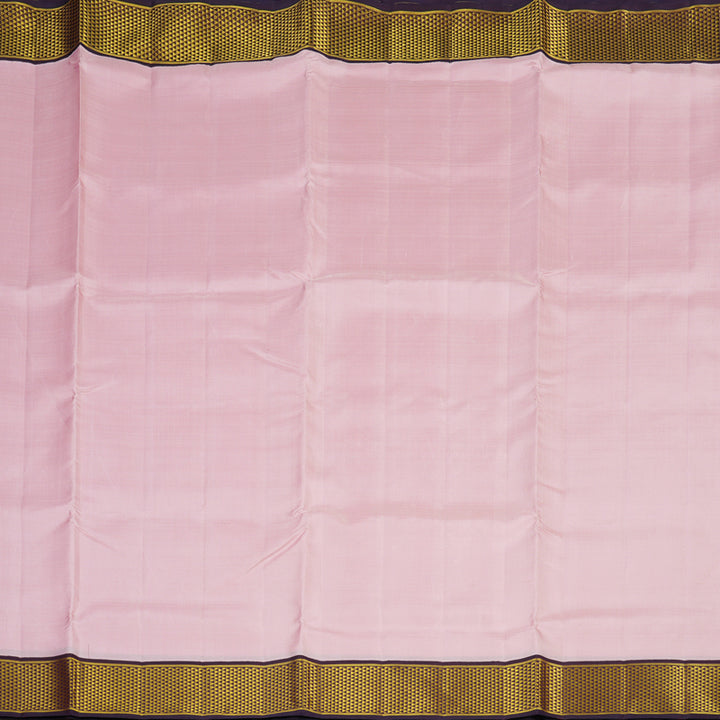 Hayagrivas Baby Pink Handloom Kanjivaram Ten Yards Silk Saree with Plum Purple Border KBE127D1-1