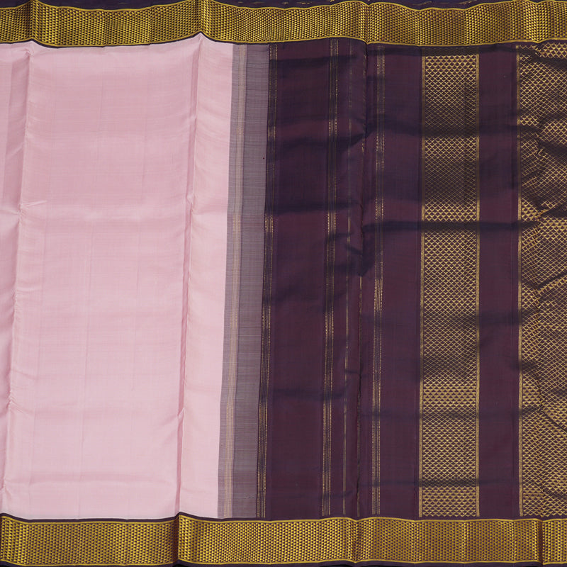 Hayagrivas Baby Pink Handloom Kanjivaram Ten Yards Silk Saree with Plum Purple Border KBE127D1-1