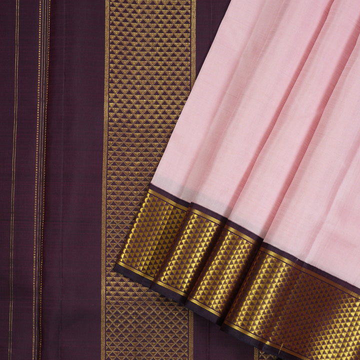 Hayagrivas Baby Pink Handloom Kanjivaram Ten Yards Silk Saree with Plum Purple Border KBE127D1-1