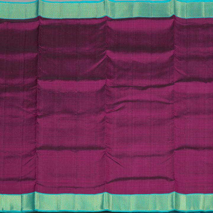 Hayagrivas Purple Handloom Kanjivaram Ten Yards Silk Saree with Sea Blue Border KBE127D1-2