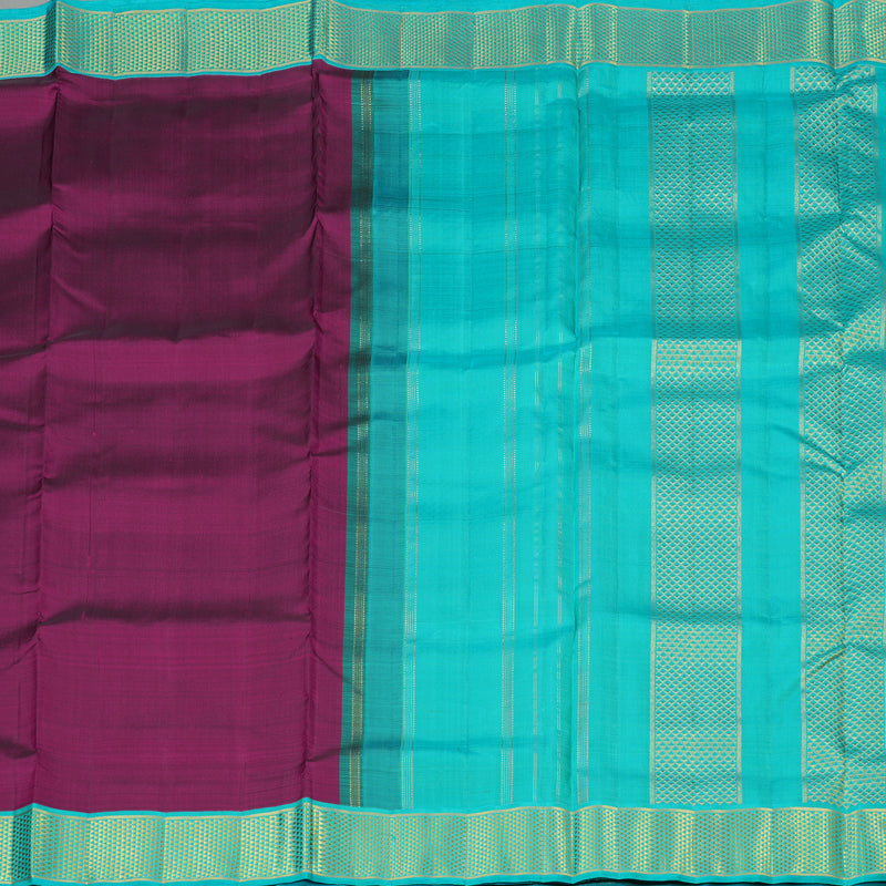 Hayagrivas Purple Handloom Kanjivaram Ten Yards Silk Saree with Sea Blue Border KBE127D1-2