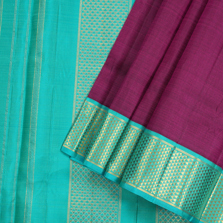 Hayagrivas Purple Handloom Kanjivaram Ten Yards Silk Saree with Sea Blue Border KBE127D1-2