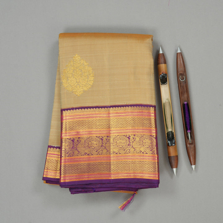 Hayagrivas Sandal Handloom Kanjivaram Silk Saree with Purple Border KBE127D5-1