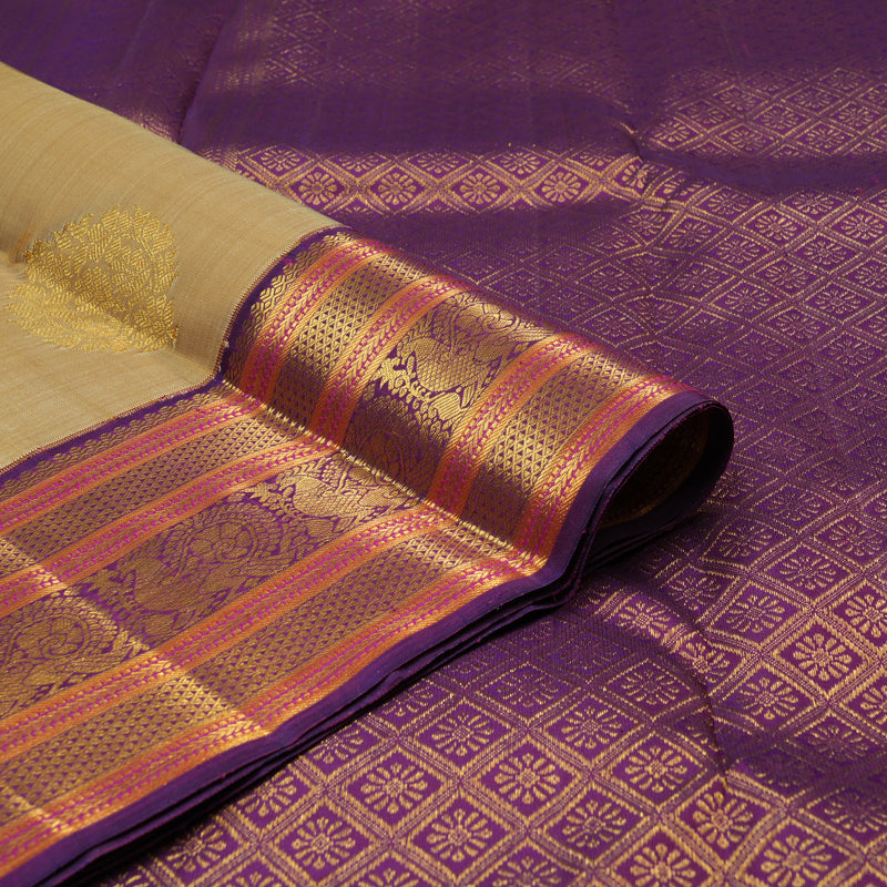 Hayagrivas Sandal Handloom Kanjivaram Silk Saree with Purple Border KBE127D5-1