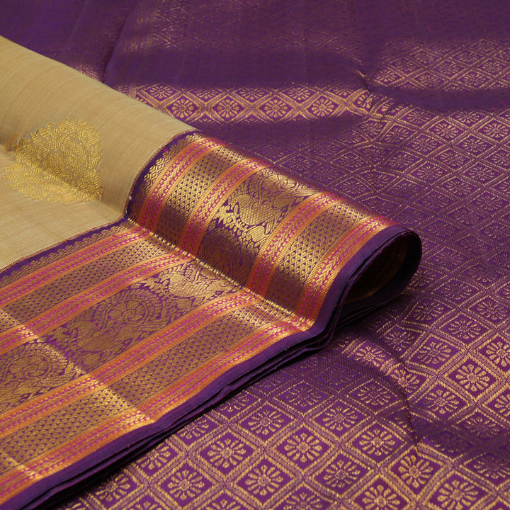 Hayagrivas Sandal Handloom Kanjivaram Silk Saree with Purple Border KBE127D5-1