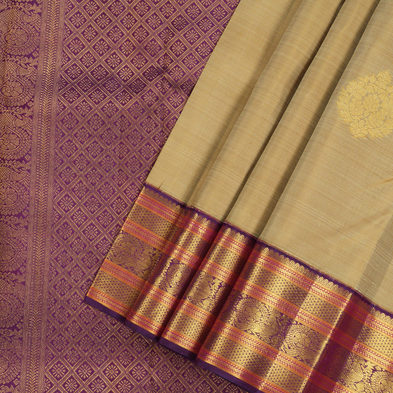 Hayagrivas Sandal Handloom Kanjivaram Silk Saree with Purple Border KBE127D5-1