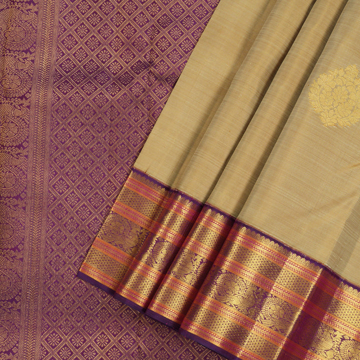 Hayagrivas Sandal Handloom Kanjivaram Silk Saree with Purple Border KBE127D5-1