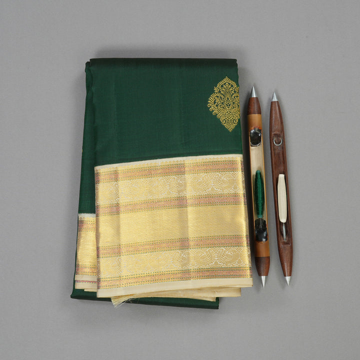 Hayagrivas Handloom Bottle green with half white contrast kanjivaram, silk saree KBE127D5-3