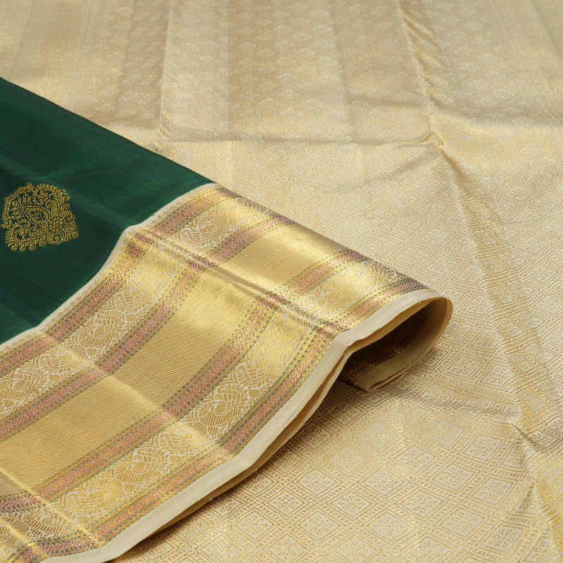 Hayagrivas Handloom Bottle green with half white contrast kanjivaram, silk saree KBE127D5-3