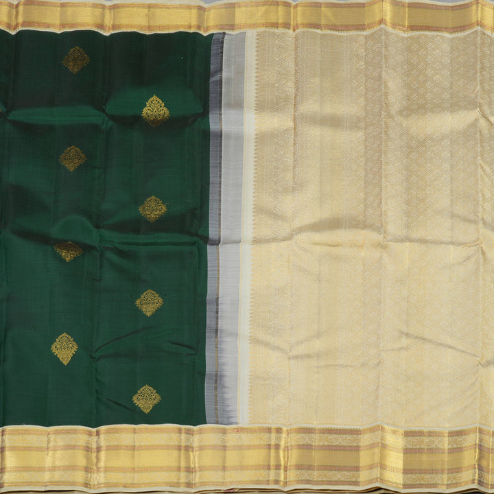 Hayagrivas Handloom Bottle green with half white contrast kanjivaram, silk saree KBE127D5-3