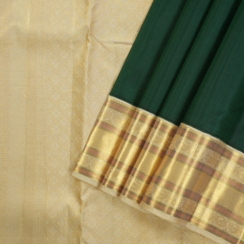 Hayagrivas Handloom Bottle green with half white contrast kanjivaram, silk saree KBE127D5-3