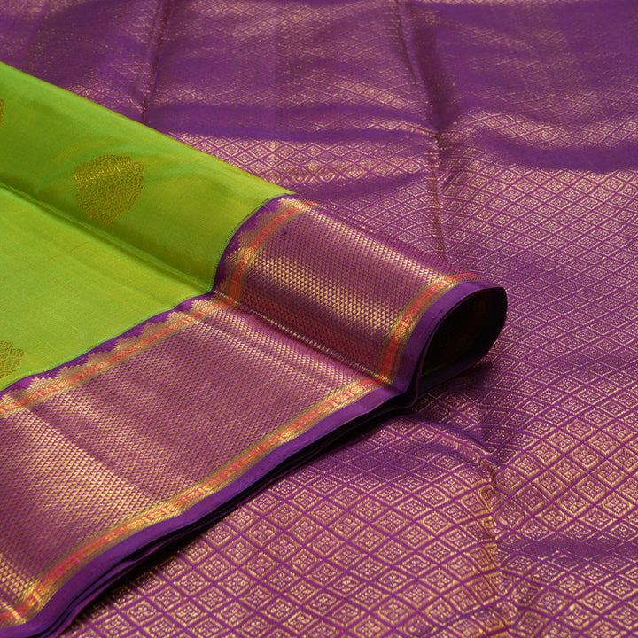 Hayagrivas Handloom Kanjivarm silk saree in Fluorescent green with purple Korvai KBE127D5-4