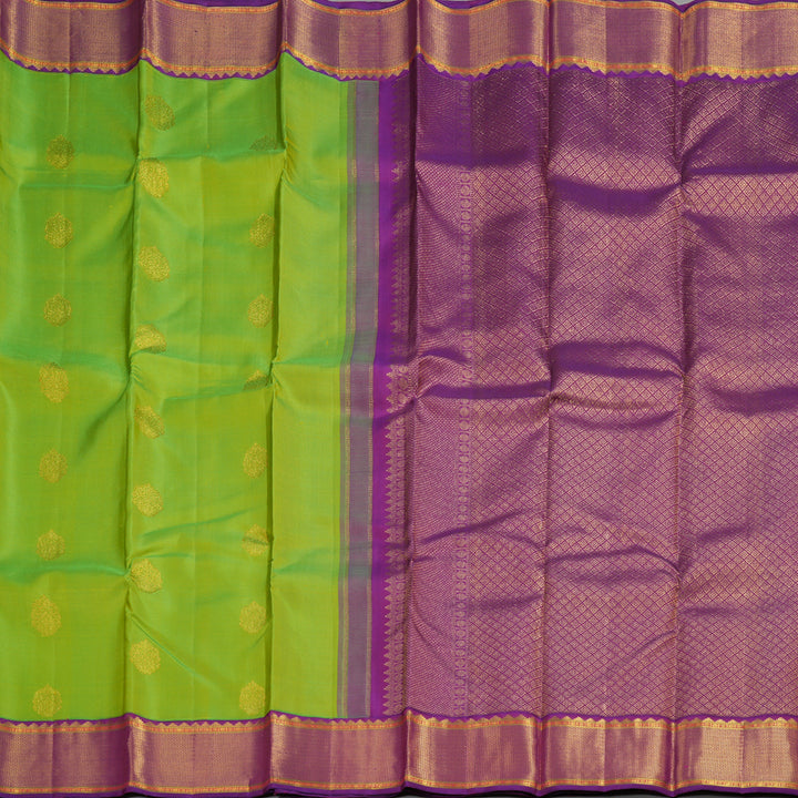 Hayagrivas Handloom Kanjivarm silk saree in Fluorescent green with purple Korvai KBE127D5-4