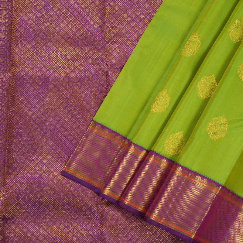 Hayagrivas Handloom Kanjivarm silk saree in Fluorescent green with purple Korvai KBE127D5-4