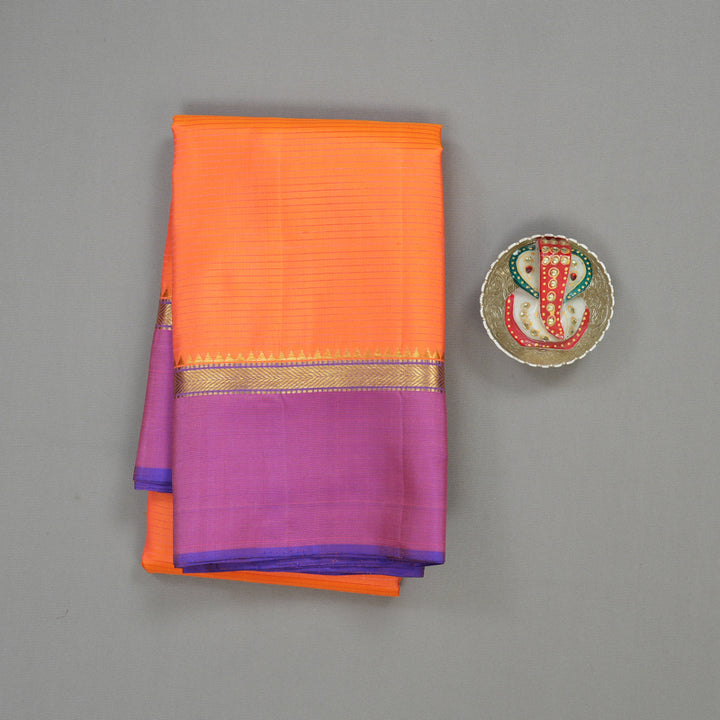 Hayagrivas Handloom Orange Kanjivaram Silk Saree with Purple Border KBE1281I1-10
