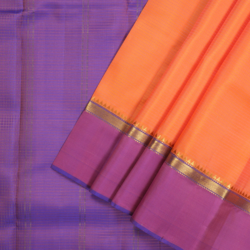 Hayagrivas Handloom Orange Kanjivaram Silk Saree with Purple Border KBE1281I1-10