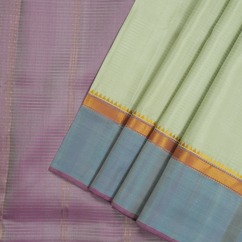 Hayagrivas Handloom Pastel Green Kanjivaram Silk Saree with Sky Blue Border KBE1281I1-7