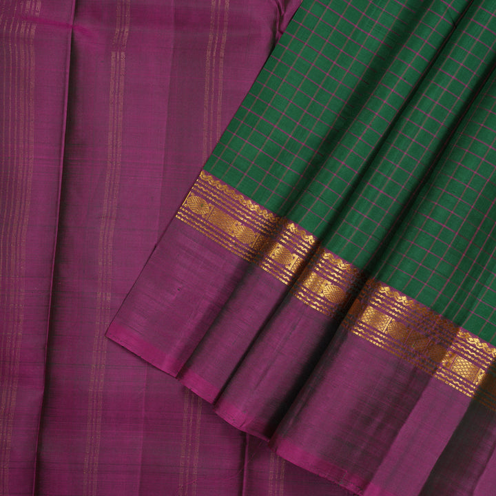 Hayagrivas Handloom Bottle Green Kanjivaram Silk Saree with Wine Purple Border KBE1281I10-2