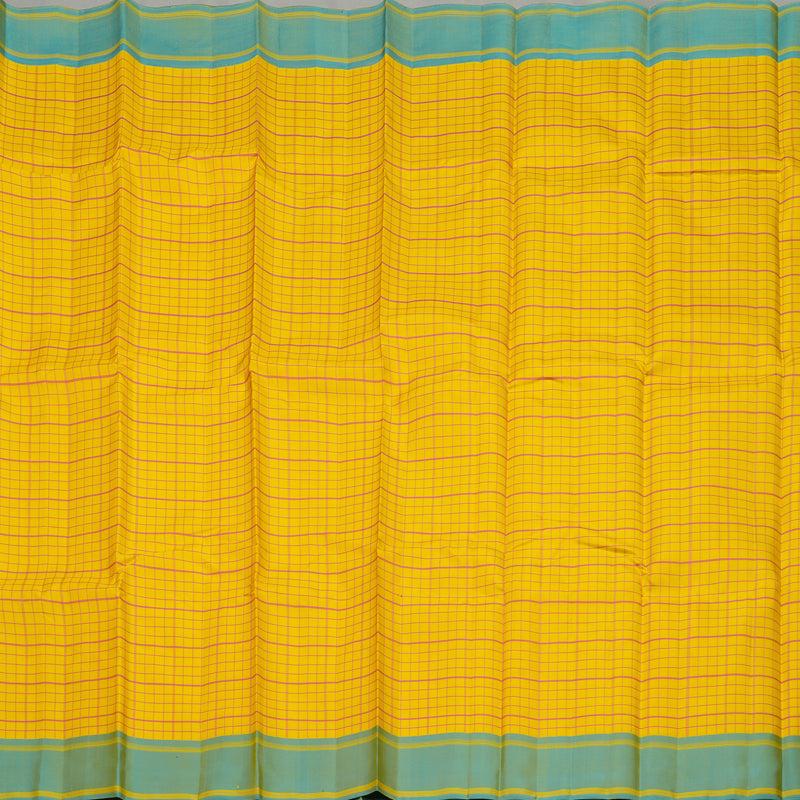 Hayagrivas Handloom Lemon Yellow Kanjivaram Silk Saree with Yellowish-Blue Border KBE1281I12-1