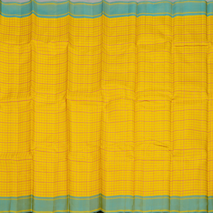 Hayagrivas Handloom Lemon Yellow Kanjivaram Silk Saree with Yellowish-Blue Border KBE1281I12-1