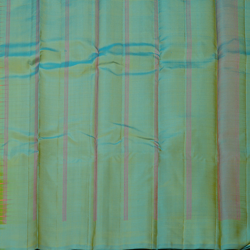 Hayagrivas Handloom Lemon Yellow Kanjivaram Silk Saree with Yellowish-Blue Border KBE1281I12-1