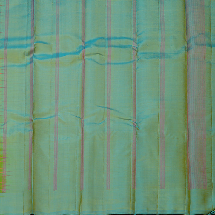 Hayagrivas Handloom Lemon Yellow Kanjivaram Silk Saree with Yellowish-Blue Border KBE1281I12-1