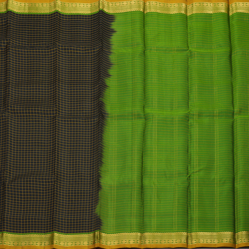 Hayagrivas Handloom Black Kanjivaram Silk Saree with Green Border KBE1281I13-1