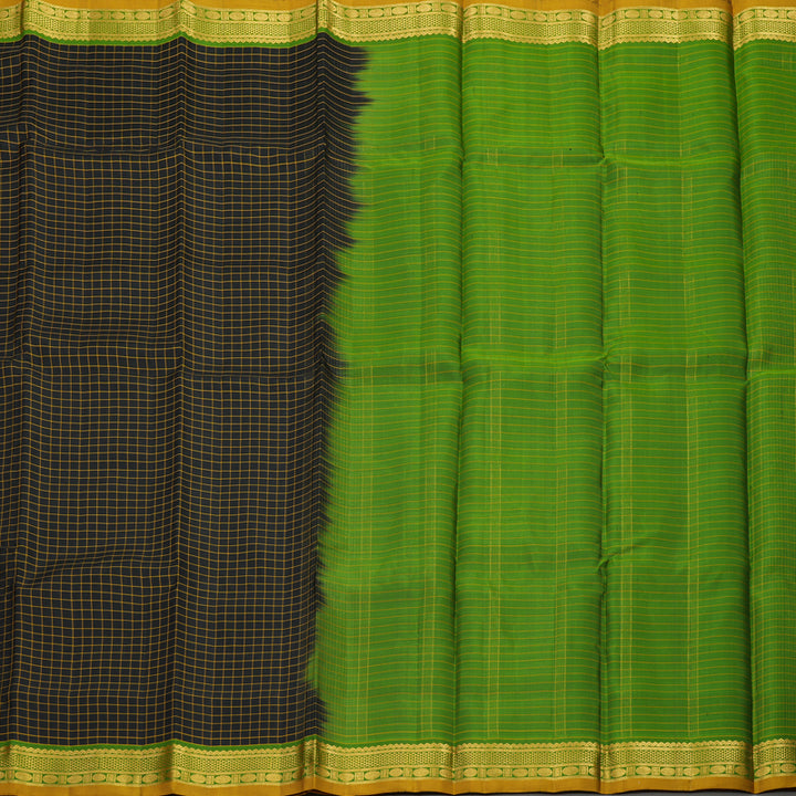 Hayagrivas Handloom Black Kanjivaram Silk Saree with Green Border KBE1281I13-1