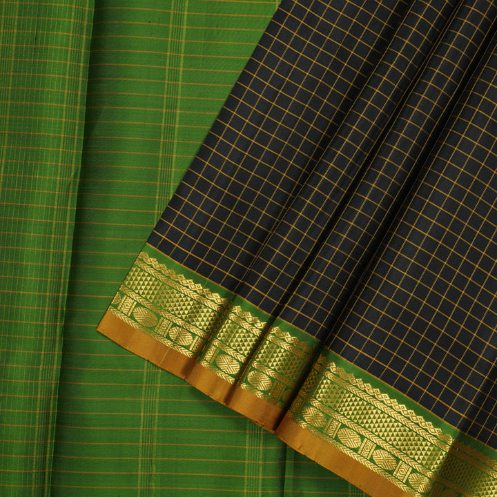 Hayagrivas Handloom Black Kanjivaram Silk Saree with Green Border KBE1281I13-1