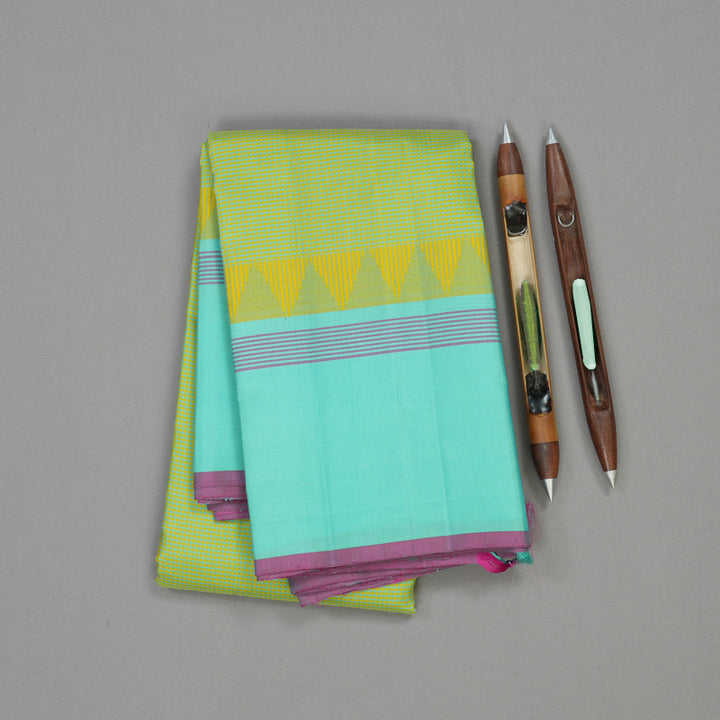Hayagrivas Handloom Yellow & Teal Kanjivaram Silk Saree with Teal Border KBE1281I19-1