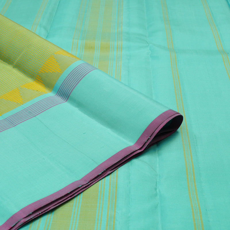 Hayagrivas Handloom Yellow & Teal Kanjivaram Silk Saree with Teal Border KBE1281I19-1