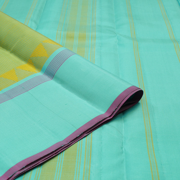 Hayagrivas Handloom Yellow & Teal Kanjivaram Silk Saree with Teal Border KBE1281I19-1