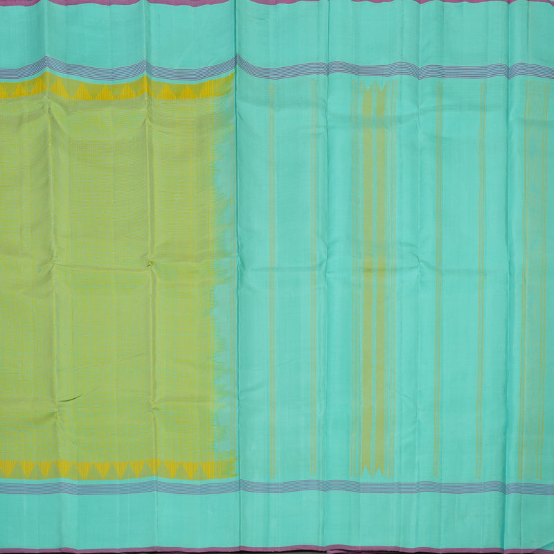 Hayagrivas Handloom Yellow & Teal Kanjivaram Silk Saree with Teal Border KBE1281I19-1
